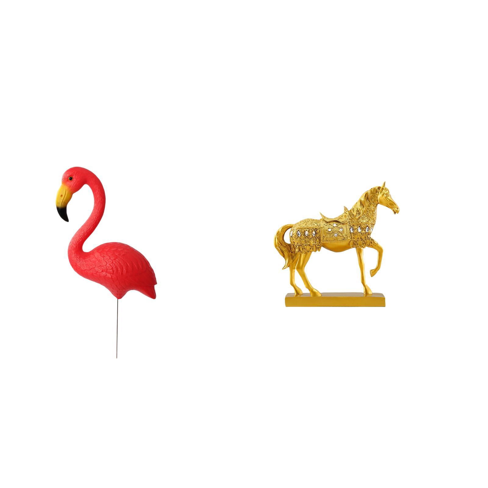 Miulika Flamingo Bird Statue Figurine Yard Art Ornament Horse Sculpture Animal Figurine Engraved Resin Garden Stake for Holiday Spring Home Office Decor