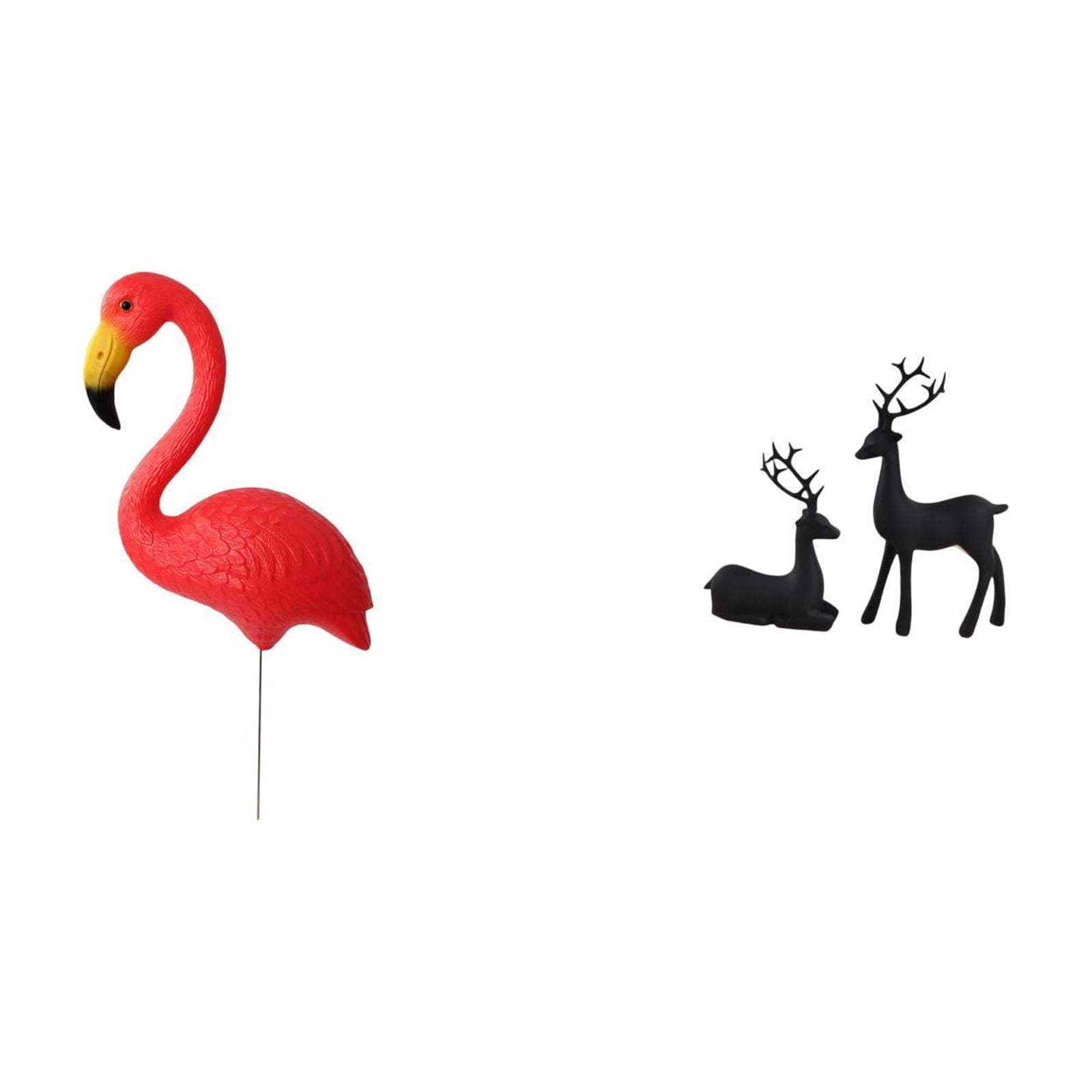 Miulika Flamingo Fairy Garden Ornament and Black Deer Reindeer Resin Figurine Sculpture for Holiday Spring Living Room Study Balcony Yard Art