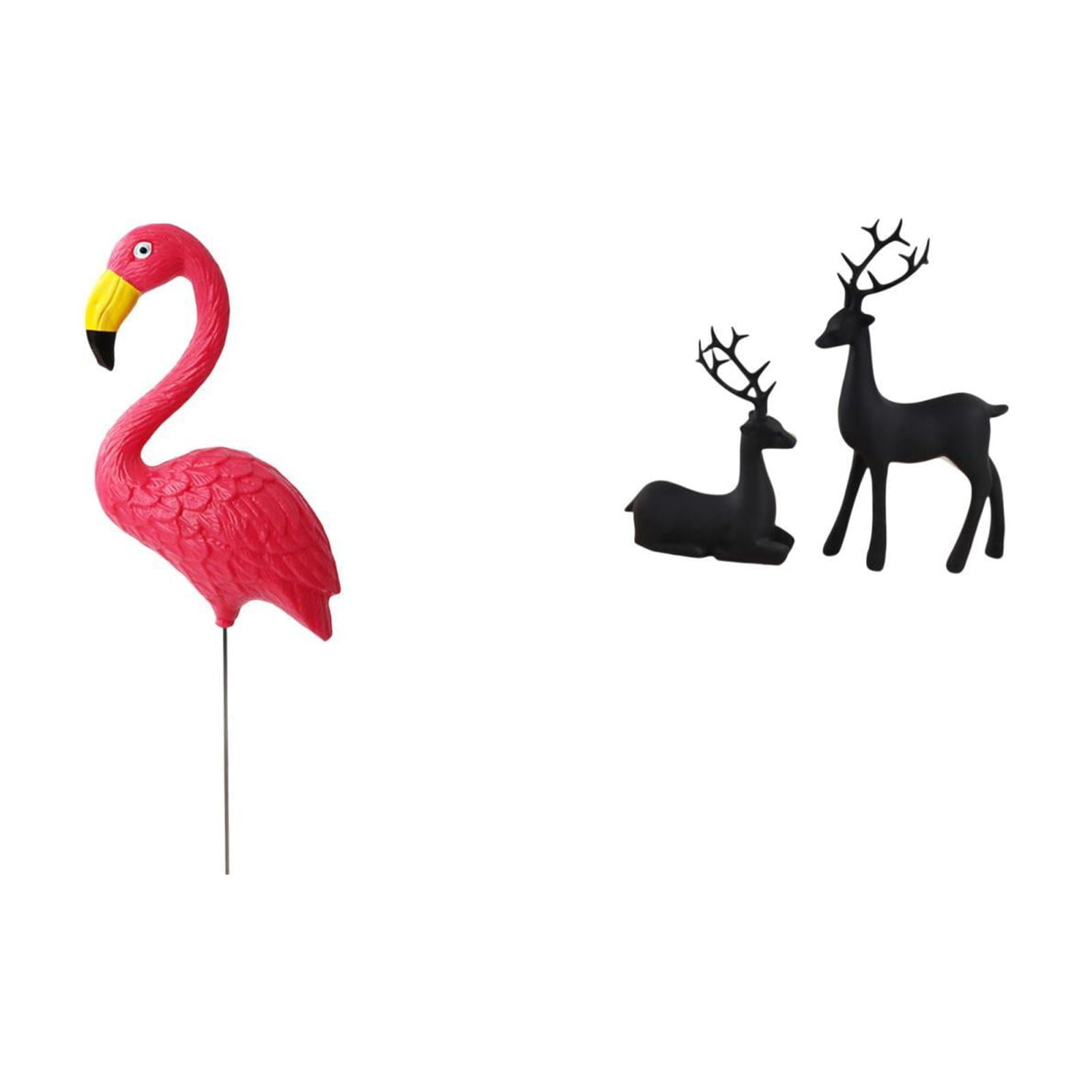 Miulika Flamingo Fairy Garden Sculpture and Black Reindeer Resin Figurine Set for Holiday Yard Art and Living Room Balcony Decoration