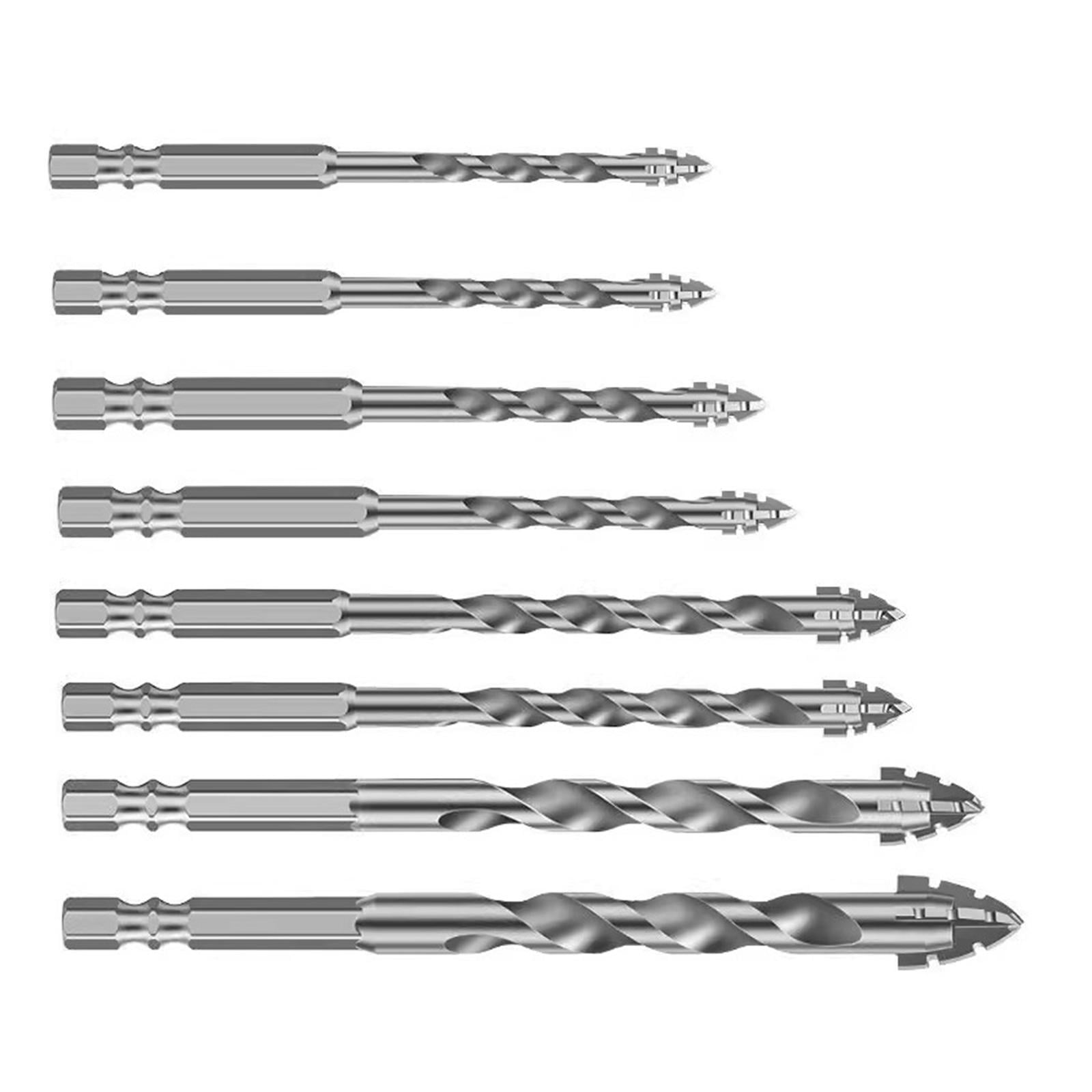 Miulika Four Edged Serrated Eccentric Drill Bit Set Hexagonal Shank Simple Assembly Accessories High Strength for Tile Wood Cast Iron 8 Pieces