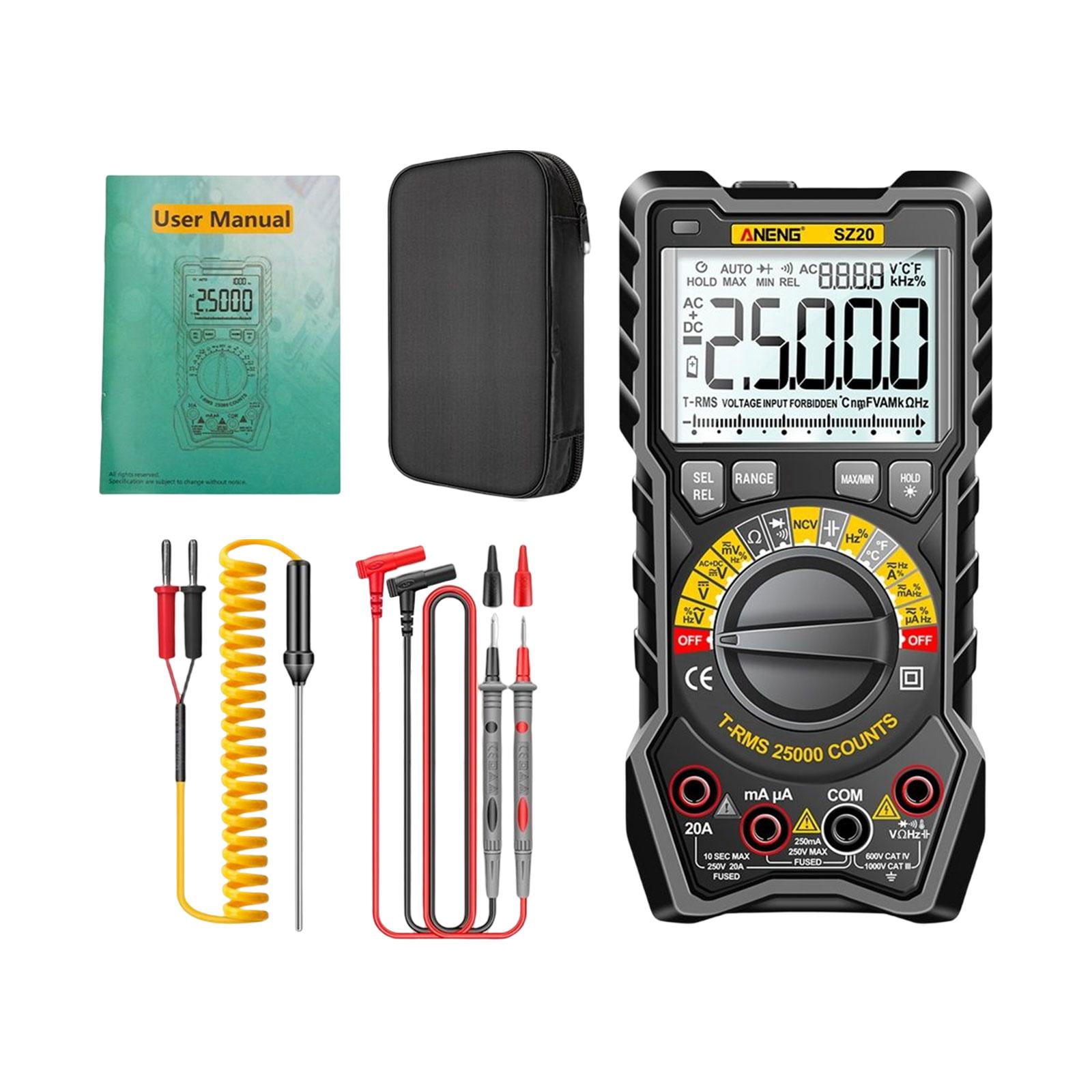 Miulika Handheld Digital Multimeter 9999 Counts Voltmeter W/ Ncv Function Multifunctional High Precision Back Light Detector for Electrician Repairs Black