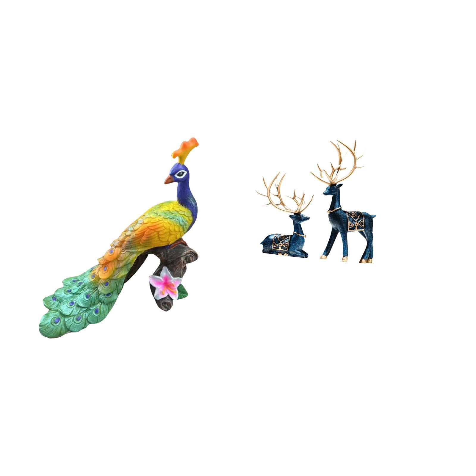 Miulika Peacock Reindeer Sculpture Figurine Decorative Garden Ornament Crafts Statue Ornament for Home Decoration Yard Living Room Office