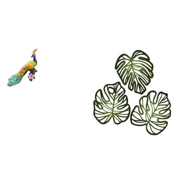 Miulika Peacock Sculpture Figurine Decorative Garden Ornament Crafts Statue Ornament for Home Decoration Yard Palm Leaves Wood Wall Decor Wooden Ornament Creative Tropical Wall Art Jungle Decor