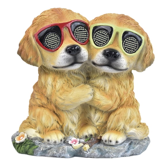 Miulika Solar Garden Statue with Rotating Blinking Eyes Dog Figurine Decoration Lovely Resin Sculpture Versatile Sturdy for Courtyard