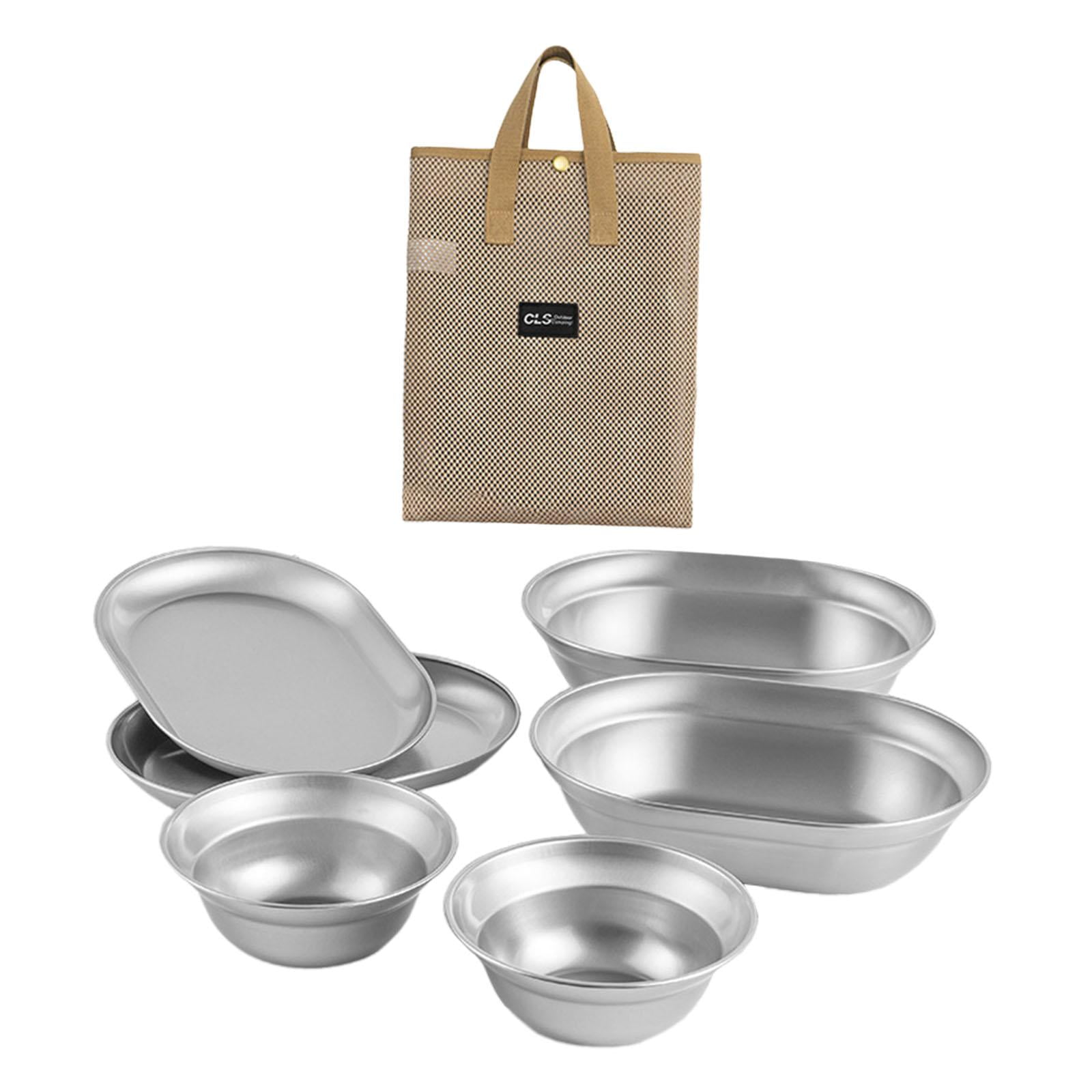 Miulika Stainless Steel Plates and Bowls Camping Cookware Set