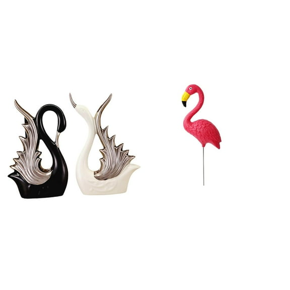 Miulika Swan Figurines Ceramic Sculpture and Bird Statue Figurine Yard Art Ornament for Shelf Anniversary Fireplace and Backyard Fairy Garden Accessories Flamingo Garden Stake Sculpture for