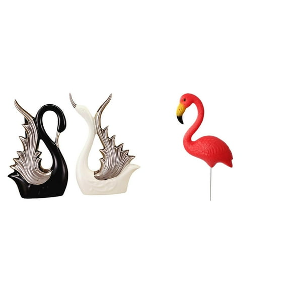 Miulika Swan Figurines Ceramic Sculpture and Bird Statue Figurine Yard Art Ornament for Shelf Anniversary Fireplace and Fairy Garden Accessories Flamingo Garden Stake Sculpture for Holiday Spring