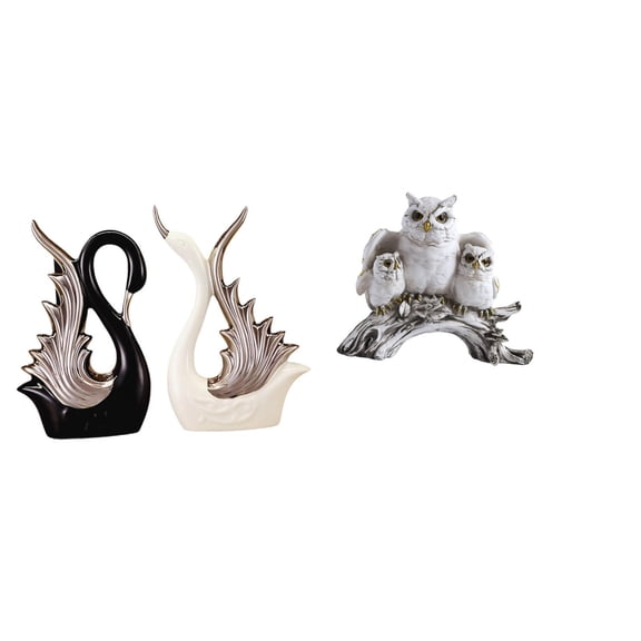 Miulika Swan Owl Figurines Ceramic Sculpture Modern Animal Statue Desktop Ornament for Living Room Office Shelf Anniversary Fireplace Decor
