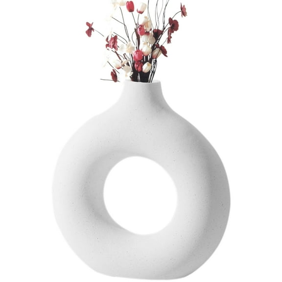 Miuline 10” Hollow Design White Ceramic Round Vases