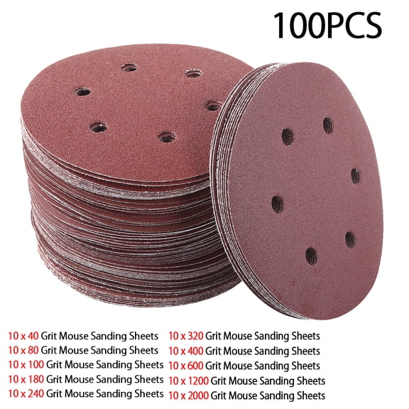 Miuline 100pcs Sanding Discs Pads 6-Holes Sandpaper Assorted for Random Orbital Sander