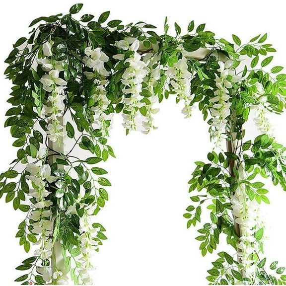 Miuline 2Pcs Artificial Wisteria Vine Garland Plants 2M7ft Hanging Flowers Vine for Wall Decoration Home Wedding Garden Party Decor (White)