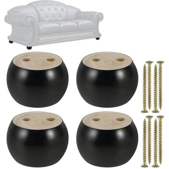 Miuline 4PCS Furniture Legs Wooden 50mm Height Sofa Legs Eucalyptus Round Bun Furniture Feet Replacement Legs for Couch, Bed, Armchair,Cabinet (Black)