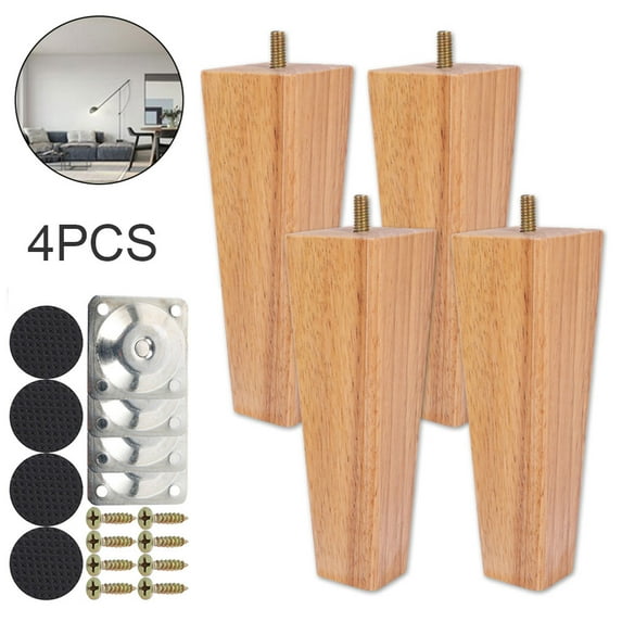 Miuline 4Pcs Wood Furniture Legs,Sofa Legs Solid Wood Square Walnut M8 Replacement Bun Feet For Couch Sofa Armchair