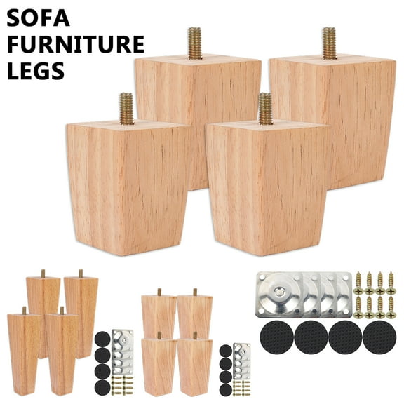 Miuline 4Pcs Wood Furniture Legs,Sofa Legs Solid Wood Square Walnut M8 Replacement Bun Feet for Couch Sofa Armchair