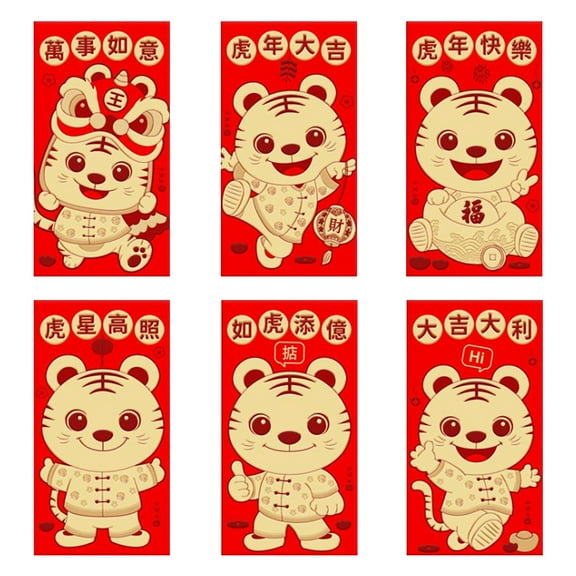 Miuline 6PCS Red Envelopes,2022 Color Tiger Red Packet Chinese Spring Festival Red Envelope Lucky Money Gift Hongbao For New Year Birthday Wedding