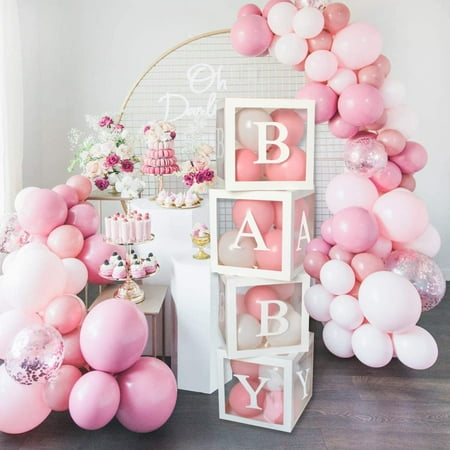 Miuline Baby Shower Decorations Balloons Box,Baby Shower Decorations for Girl Boys Transparent Square Block Balloon Box Includes BABY,A-Z Letters
