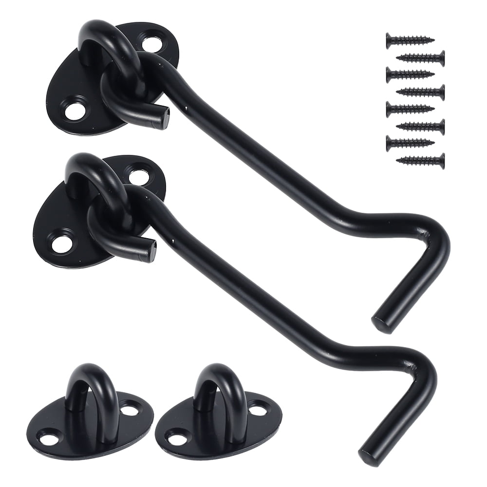 Miuline Barn Door Latch, 2 Pack Hook And Eye Latch Black Thicken