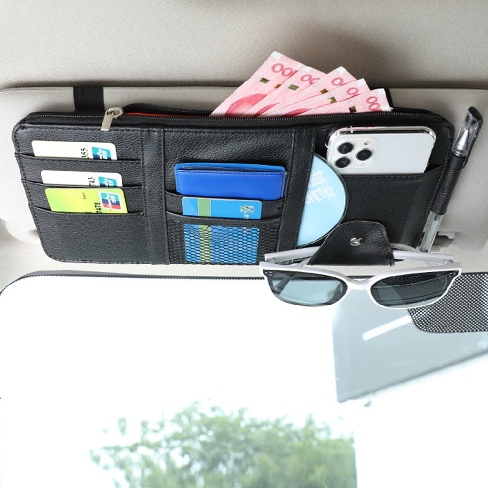 Miuline Car Sun Visor Organizer,PU Leather Car Organizer Licence Card  Storage Pouch Bag Registration Holder With Multi-Pocket Net Zipper for Auto 