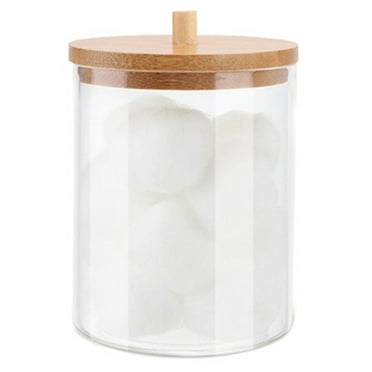 Miuline Cotton Swab Ball Pad Holder with Bamboo Lid,Acrylic Q-tip Cotton Swab Dispenser,Dressing Table Organiser for Bathroom