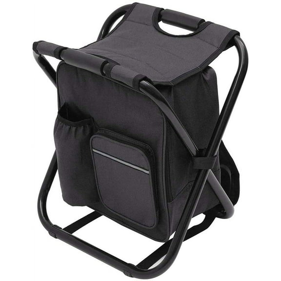 Miuline Folding Camping Chair Fishing Tackle Bag with Seat Heavy Duty Backpack Chair Rucksack Seat Bag Fishing Stool for Outdoor Fishing Beach Camping Hiking Picnic Travel (Black)