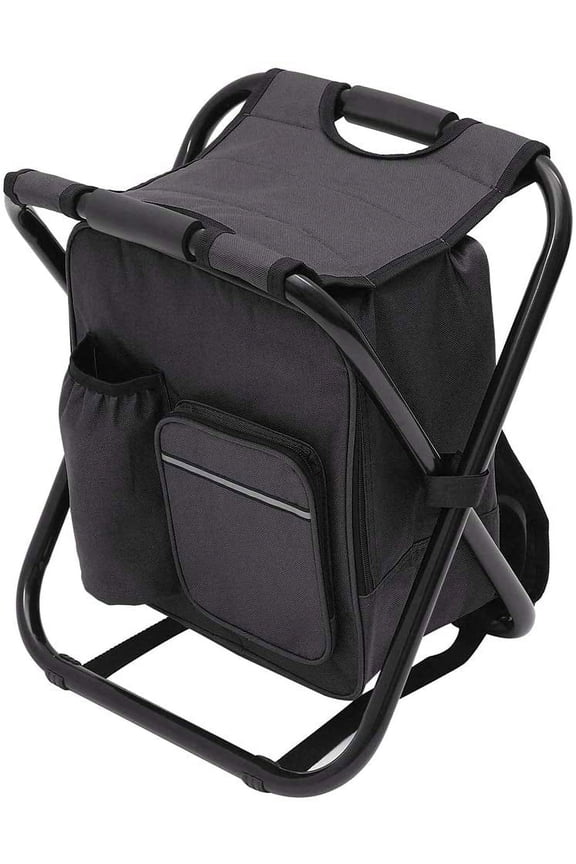 Folding Camping Chair Fishing Tackle Bag with Seat Heavy Duty Backpack Chair Rucksack Seat Bag Fishing Stool for Outdoor Fishing Beach Camping Hiking Picnic Travel (Black)