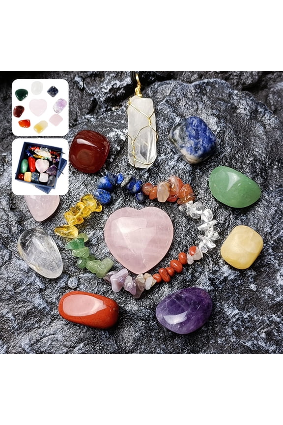 Healing Crystals Set For Beginners Natural Chakra Stones Set with Gift Box Pendant and Bracelet Crystals and Gemstones Healing Set For Relaxation and Stress