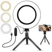 Miuline LED Ring Light 6 with Tripod Stand for YouTube Video and Makeup, Mini LED Camera Light with Cell Phone Holder Desktop LED Lamp with 3 Light Modes & 10 Brightness Level