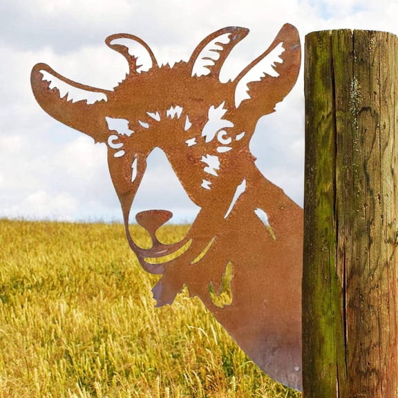 Miuline Metal Animals Garden Decoration Art Sculpture Funny Farm Peeping Animals Garden Outdoor Indoor Patio Fence Hanging Ornaments for Home Garden Courtyard (Goat)