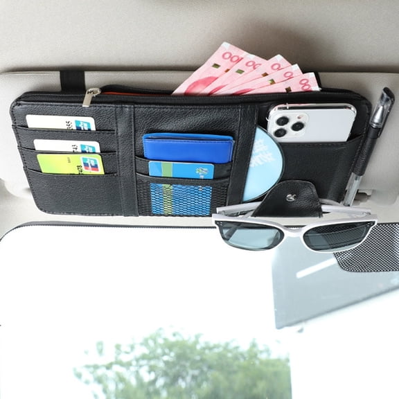 Miuline PU Leather Car Sun Visor Organizer with Multi-Pocket Zipper for Auto Accessories