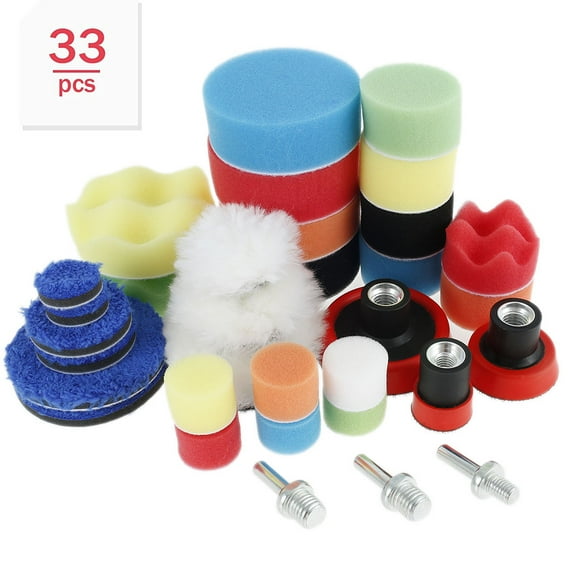Miuline Polishing Pad Kit Sponge Foam Buffing Pads Wool Buffer Pad M14 Drill Adapter Car Care Polisher Attachment for Sanding, Waxing, Polishing, Sealing Glaze
