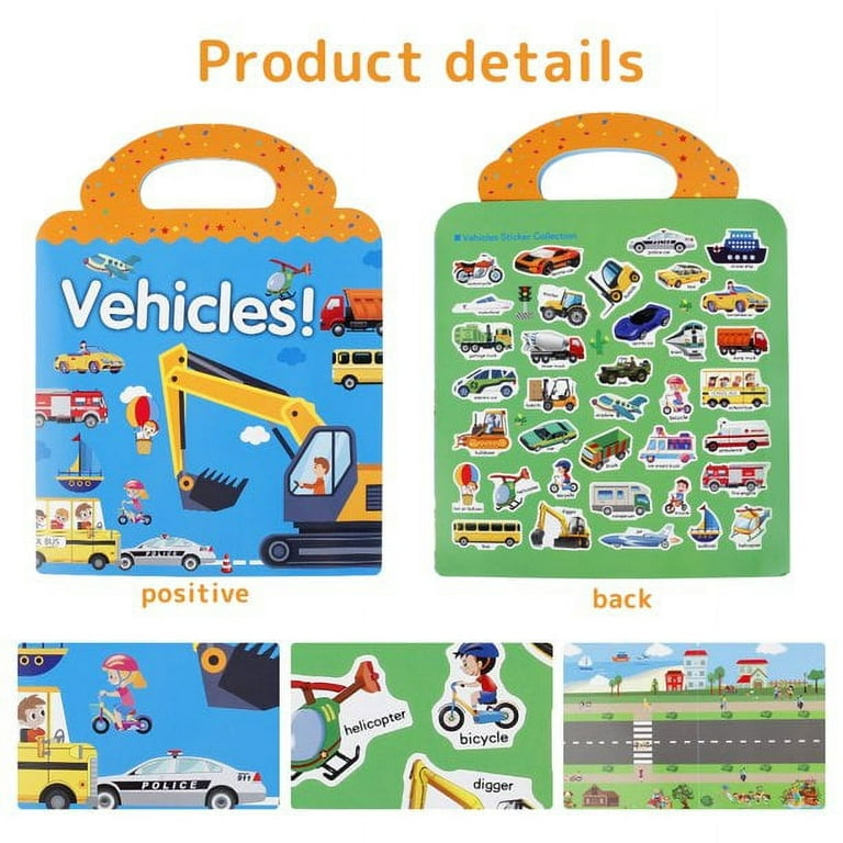 Miuline Reusable Sticker Pad,Removable Toddler Scenes Stickers Book Learning Toys Gift for Boy Girl Age 2+ Years Old, Size: 23.5