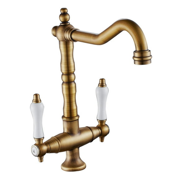 Miuline Traditional Kitchen Sink Mixer Tap Double Handle Solid Brass Kitchen Tap Antique Bronze Brass Georgian Classic Faucet