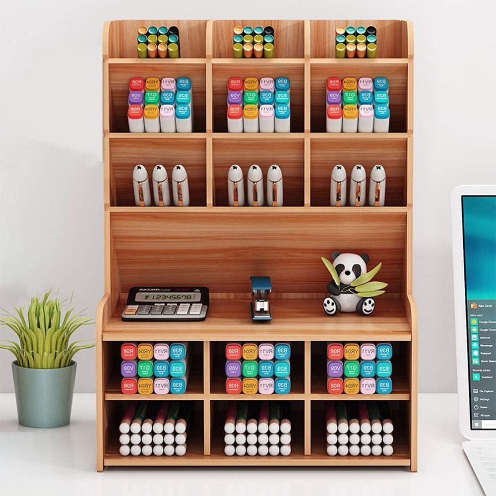 1pc Multi-grid Desk Storage Box, Modern PVC High Capacity Multi-function  Desktop Organizer For Home