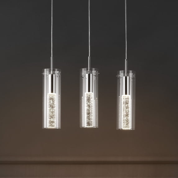 JONATHAN Y Mium 21.63" 3-Light Modern Style Iron/Crystal/Glass Integrated LED Linear Pendant, Chrome
