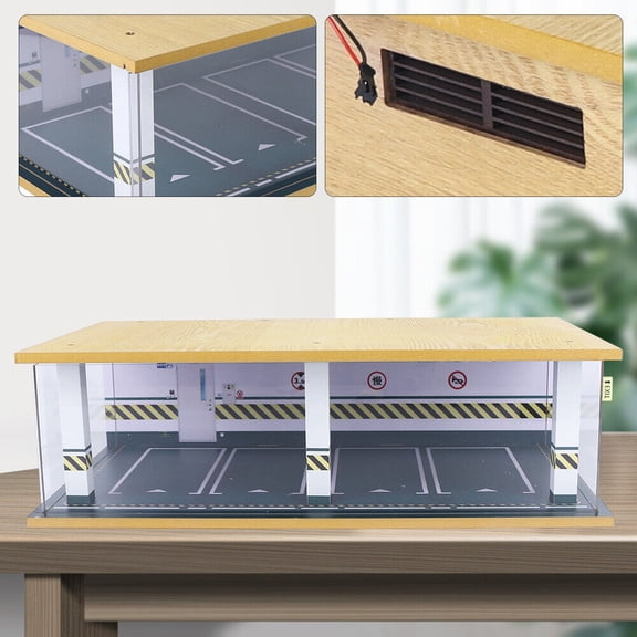 Miumaeov 1:24 Scale Simulation Car Parking Lot Model LED Lighting Garage Diorama Scenery Display Case (4 Parking Spaces)