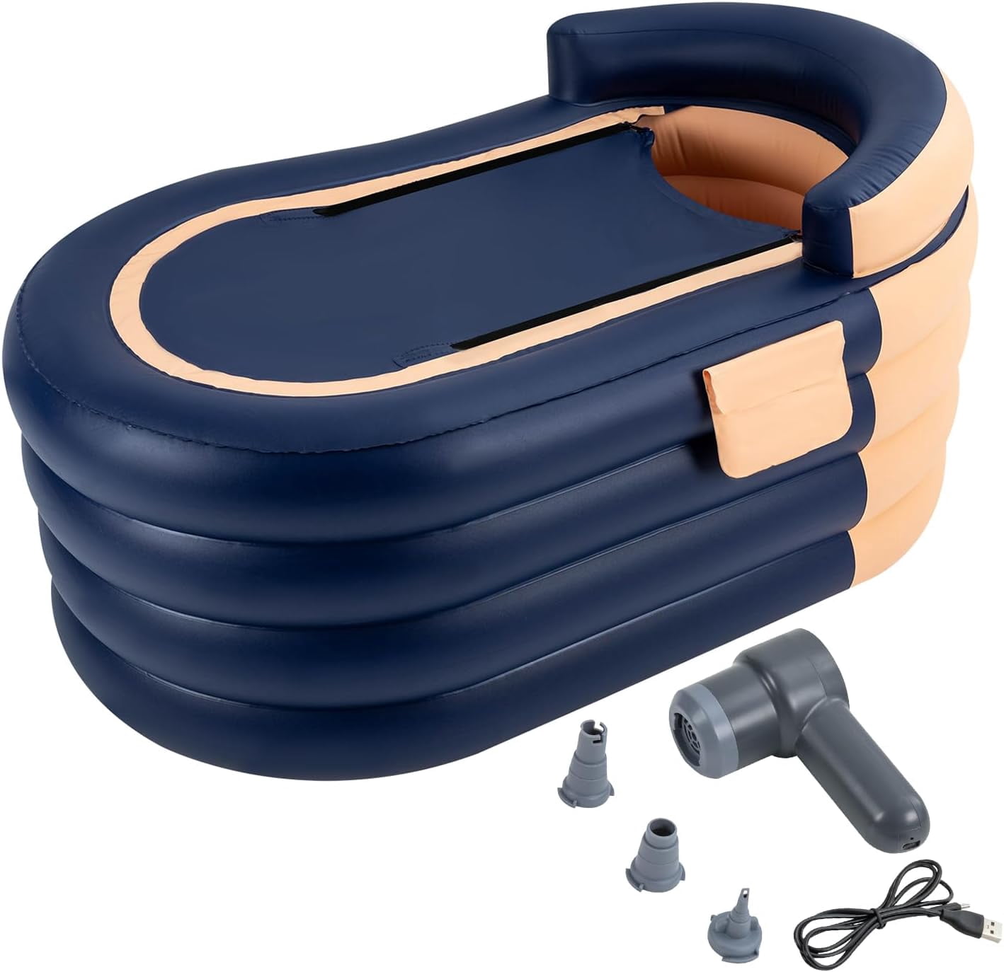 Miumaeov 1.4m/55.11in Portable Inflatable Hot Tub with Electric Air Pump, Outdoor & Indoor Freestanding Foldable Spa Tub, Inflatable Bathtub