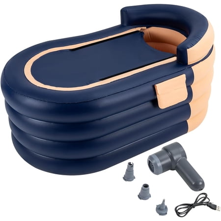 Miumaeov 1.4m/55.11in Portable Inflatable Hot Tub with Electric Air Pump, Outdoor & Indoor Freestanding Foldable Spa Tub, Inflatable Bathtub
