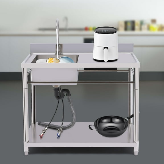 Miumaeov 1 Compartment Commercial Stainless Steel Sink Free Standing Prep Table Kitchen Utility Sink with Faucet