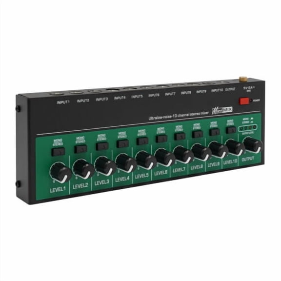 Miumaeov 10 Channel Audio Mixer Live Studio Power Mixing Console w/ USB Charging Cable & Plug