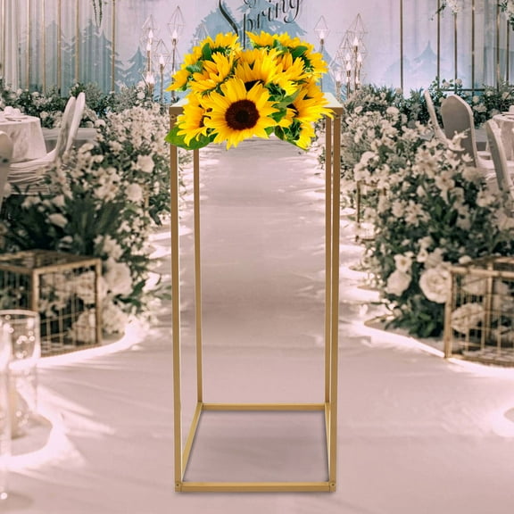 Miumaeov 10 pcs Gold Wedding Flower Stand with Iron Plate 31.5In Metal Cube Centerpiece Column Vase Rectangular Flower Floor Stand for Wedding Party Table Event Decoration