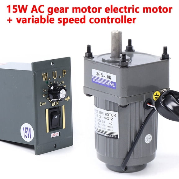 Miumaeov 10V 15W AC Electric Gear Motor Adjustable Variable Speed Controller Single-Phase Motor High Torque Gear Reduction Motor 0-125RPM 10K