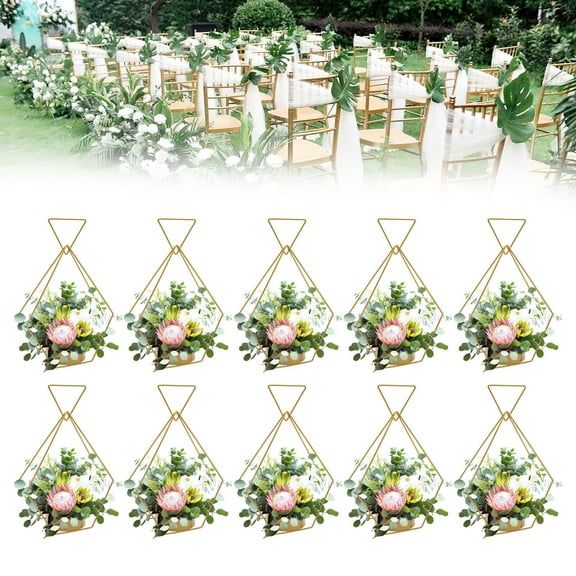 Miumaeov 10pcs Gold Metal Diamond Shape Flower Vases Flower Stand Tabletop Wedding Geometric Centerpieces Decor