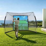 Miumaeov 10x8 ft Golf Hitting Net Simulator Enclosure with Impact Screen, Pro-Style Practice Cage for Home, Indoor/Outdoor Golf Training