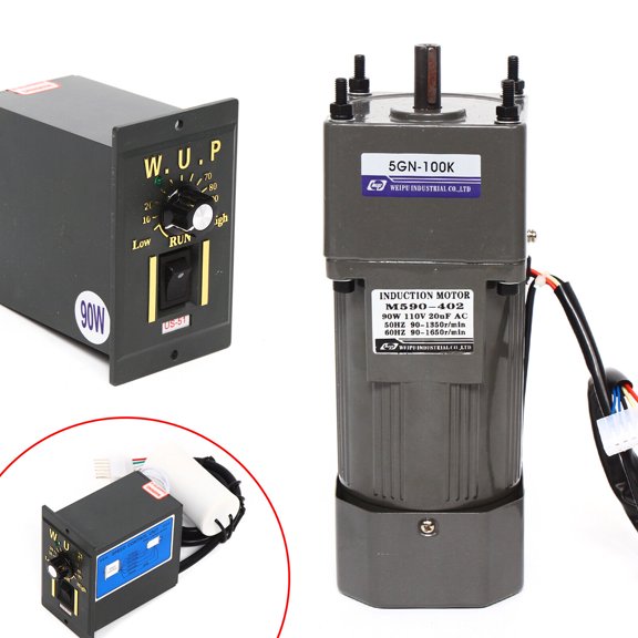 Miumaeov 110V 90W AC High Torque Motor Adjustable Variable Electric Gear Reduction Motor Single-Phase Motor with Speed Controller 1:100K 13.5RPM