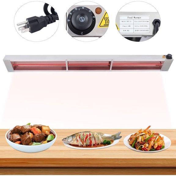 Miumaeov 110V Food Soup Warmer, 60''Table Food Grade Stainelss Steel Countertop Commercial Canteen Buffet Server Overhead Heater, 1000W Electric Countertop Food Warmer with Temperature Control