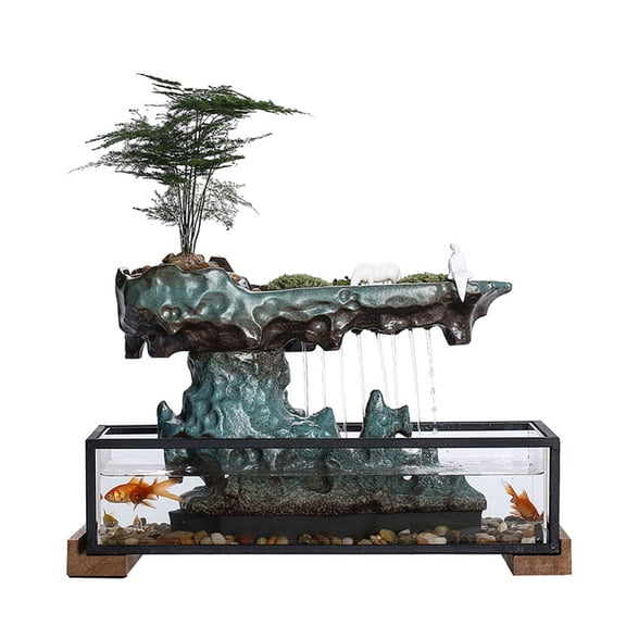 Miumaeov 110V Indoor Desktop Fountain Tabletop Waterfall Fish Tank Decoration For Office Living Room