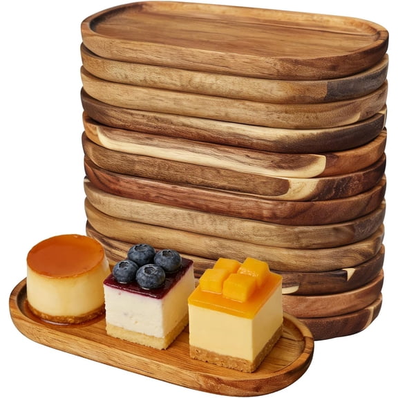 Miumaeov 12 Pcs Acacia Wood Serving Trays, 10x5 Inch Small Charcuterie Boards, Rectangular Wooden Platters for Appetizer Cheese, Rustic