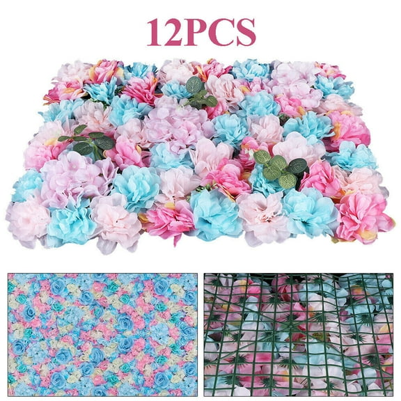 Miumaeov 12 Pieces Artificial Flower Wall Panel Silk Hydrangea Rose Panel Wedding Party Backdrop Decor