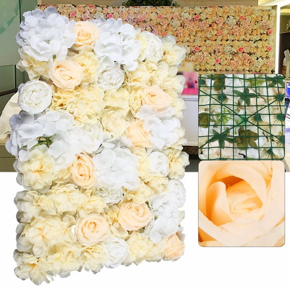 Miumaeov 12 Pieces Artificial Flower Wall Panels Yellow&White Faux Roses For Wedding Party Banquet Backdrop Decor 23.62" X 15.75"