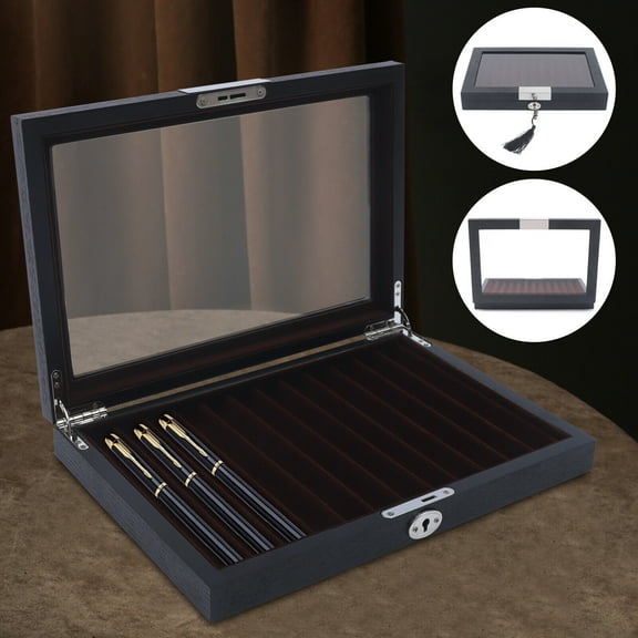 Miumaeov 12 Slot Wooden Pen Display Box Collector Storage Case Organizer with Transparent Lid